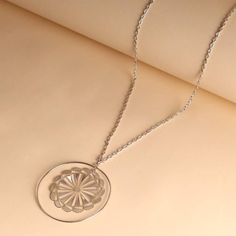 

Clear Circle Pendant Necklace, Silver