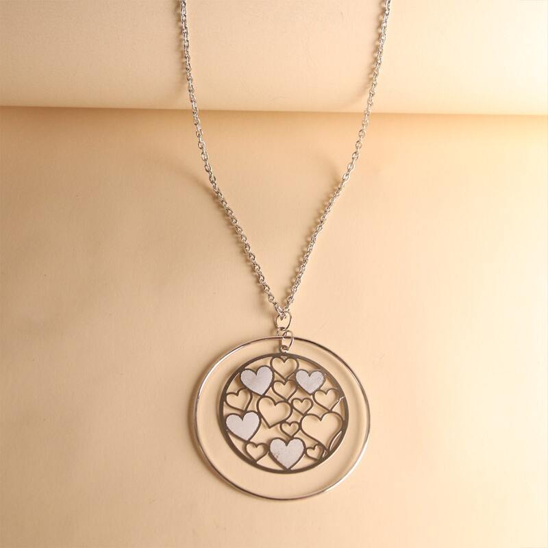 

Heart Circle Pendant Necklace, Silver