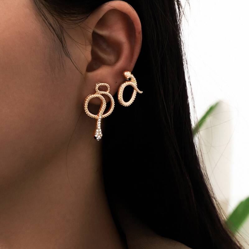

2pairs Rhinestone Snake Drop Earrings, Gold