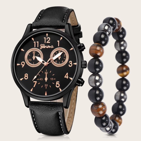 

1pc Men Triple Dial Quartz Watch & 1pc Bracelet