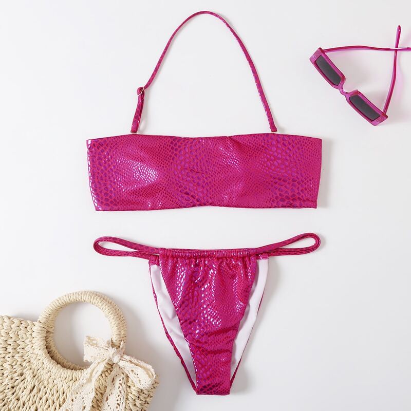 

Snakeskin Thong Bikini Swimsuit, Red
