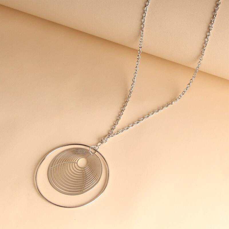 

Clear Circle Pendant Necklace, Silver
