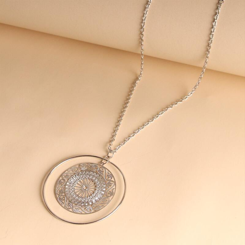

Clear Circle Pendant Necklace, Silver