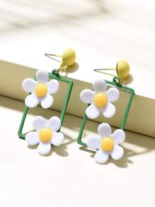 Flower Decor Geometric Drop Earrings - Multicolor - View 1