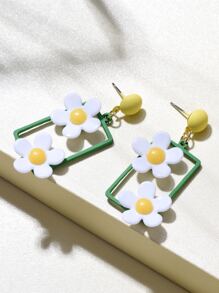 Flower Decor Geometric Drop Earrings - Multicolor - View 2