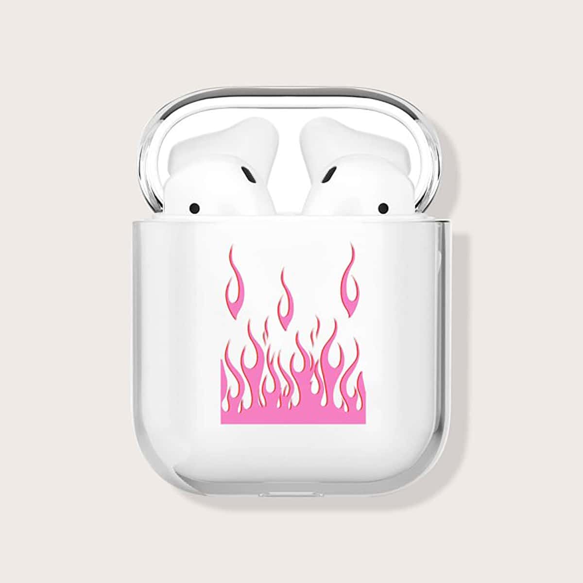 

Fire Pattern Clear Earphone Case For iPhone, Pink
