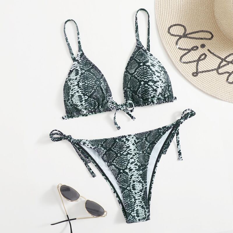 

Snakeskin Tie Side Bikini Swimsuit, Multicolor