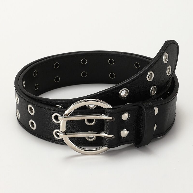 

Faux Leather Grommet Belt, Black