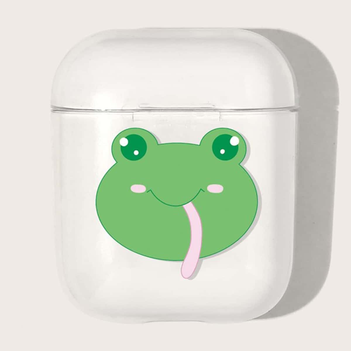 

Frog Pattern Clear Earphone Case For iPhone, Green clear