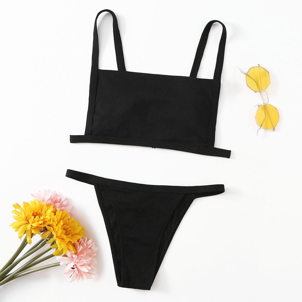 

Solid Bikini Swimsuit, Black
