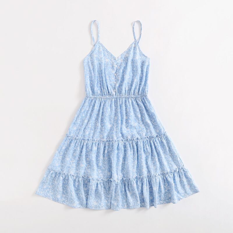 

Ditsy Flower Button Front Frill Cami Dress, Baby blue