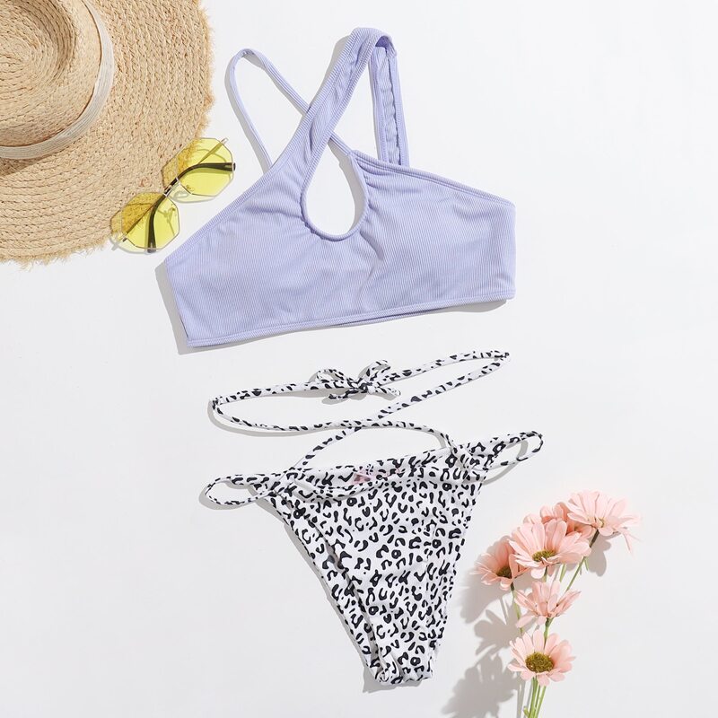 

Leopard Criss Cross Bikini Swimsuit, Multicolor