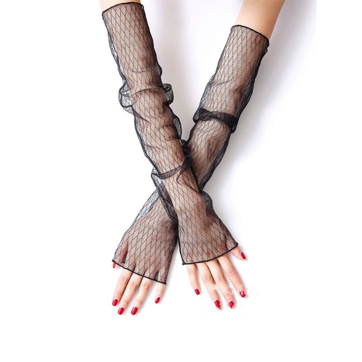 

Sheer Fingerless Gloves, Black