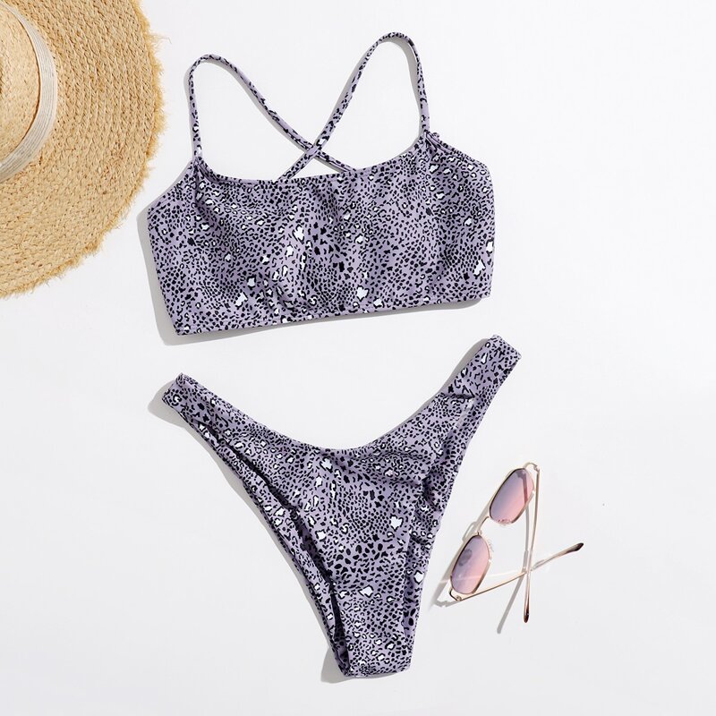 

Leopard High Cut Bikini Swimsuit, Dusty purple