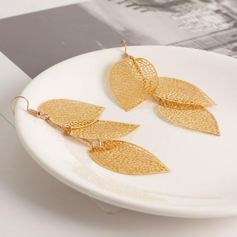 

Layered Leaf Drop Earrings, Gold
