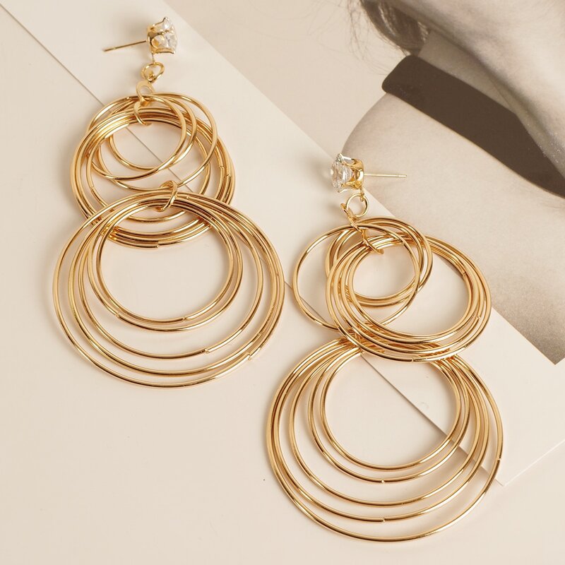 

Layered Ring Drop Earrings, Gold