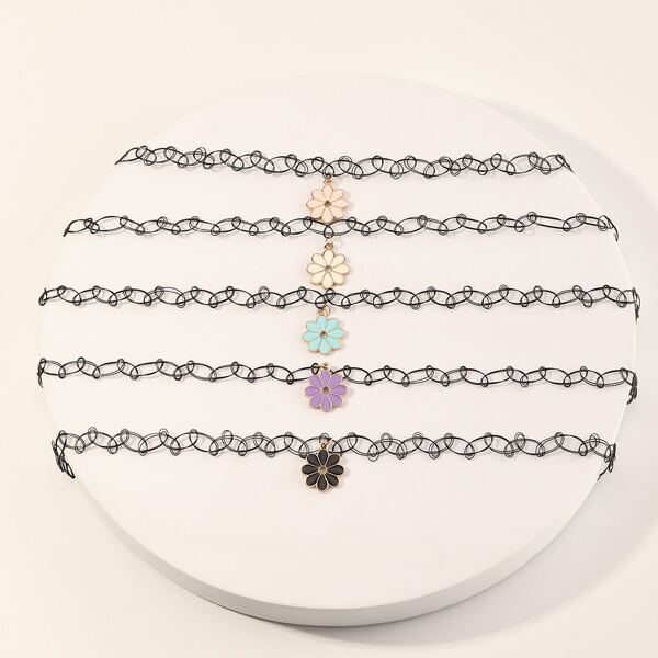 

5pcs Toddler Girls Flower Charm Necklace, Multicolor
