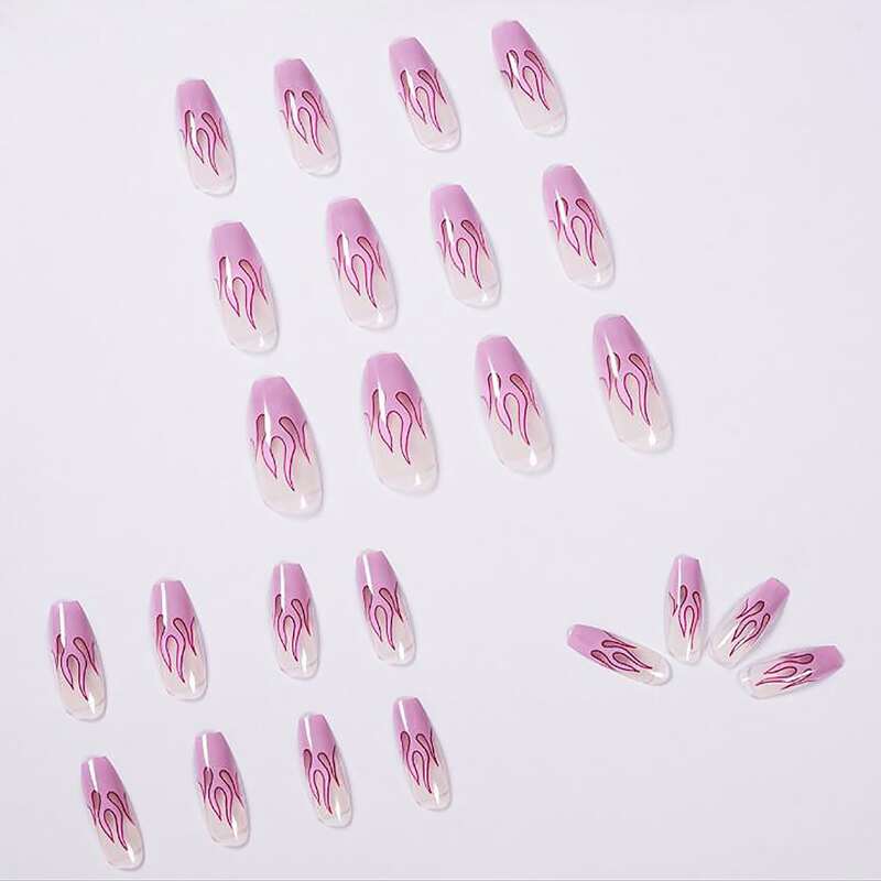 

24pcs Fire Pattern False Nail, Purple