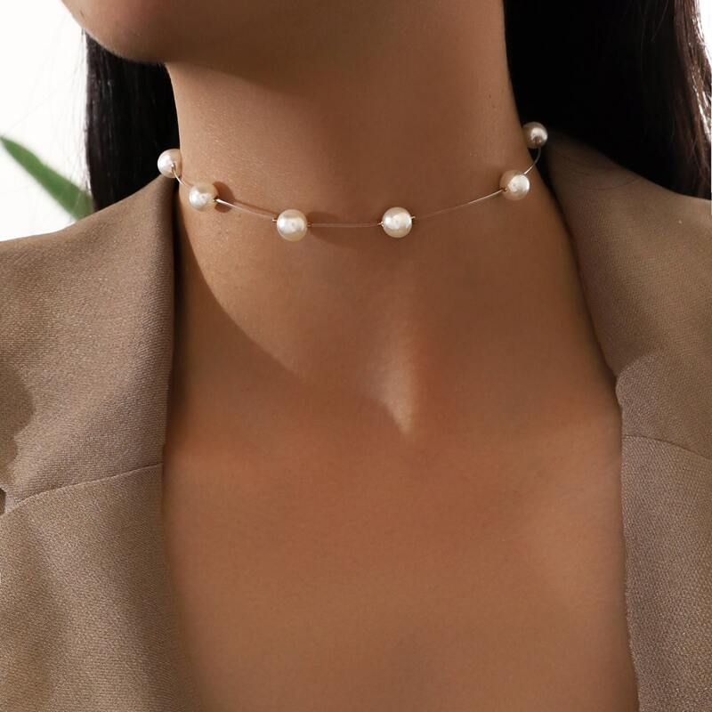 

Faux Pearl Clear Choker, White