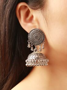 耳环 珠子 流苏 吊饰 耳坠 - 復古銀色 - 查看 1