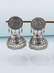耳环 珠子 流苏 吊饰 耳坠 - 復古銀色 - 查看 2