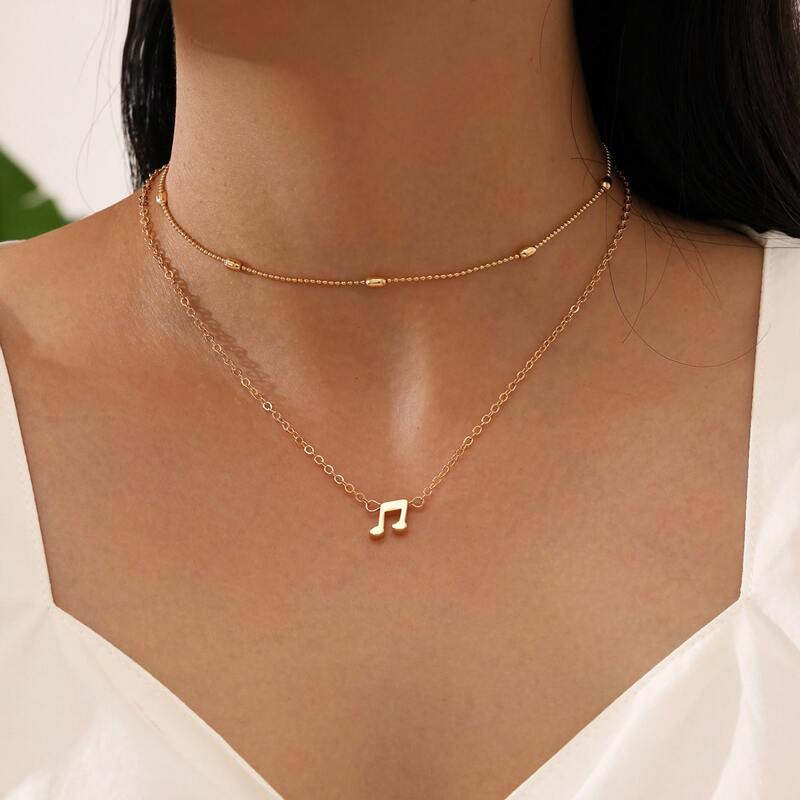 

Musical Note Layered Necklace, Gold