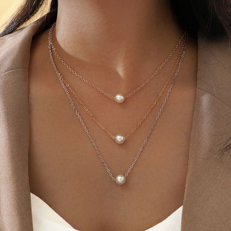 

Faux Pearl Layered Necklace, Multicolor