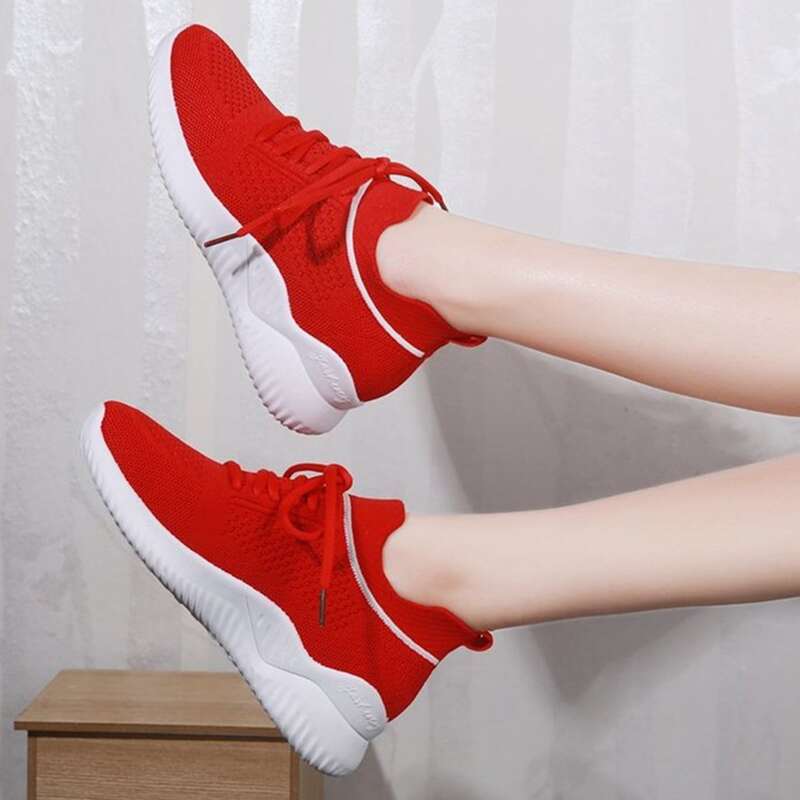 

Lace-up Knit Sneakers, Red