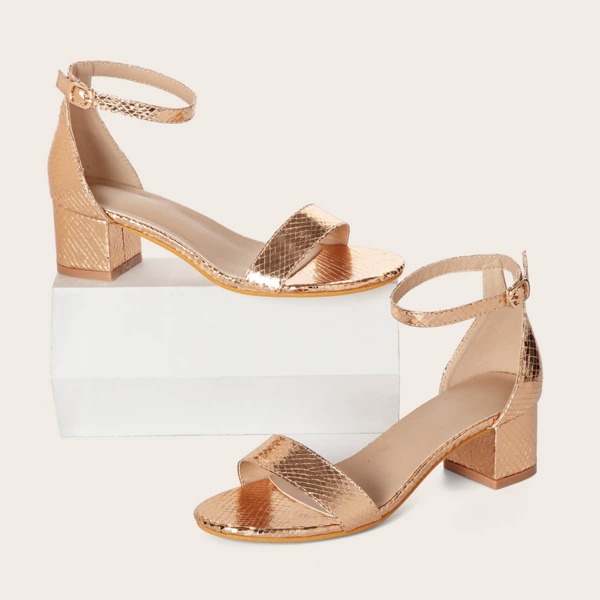 

Two Part Chunky Heeled Sandals, Gold