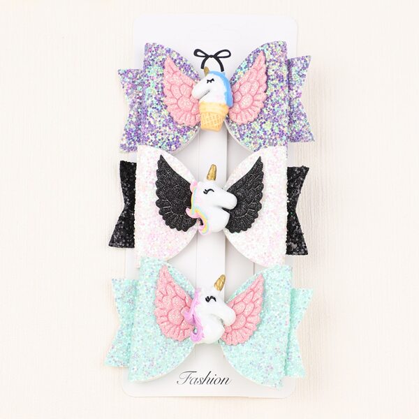 

3pcs Toddler Girls Unicorn Decor Hair Clip, Multicolor