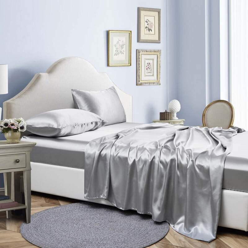 

Plain Satin Sheet Set Without Filler, Light grey