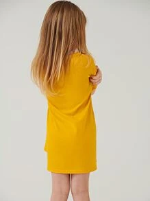 SHEIN Toddler Girls Cotton Split Side Dip Hem Dress - Yellow - View 2