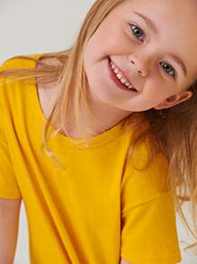 SHEIN Toddler Girls Cotton Split Side Dip Hem Dress - Yellow - View 4