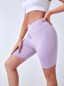 Overlap Asymmetrical Waist Cycling Shorts - Lilac Purple - View 5