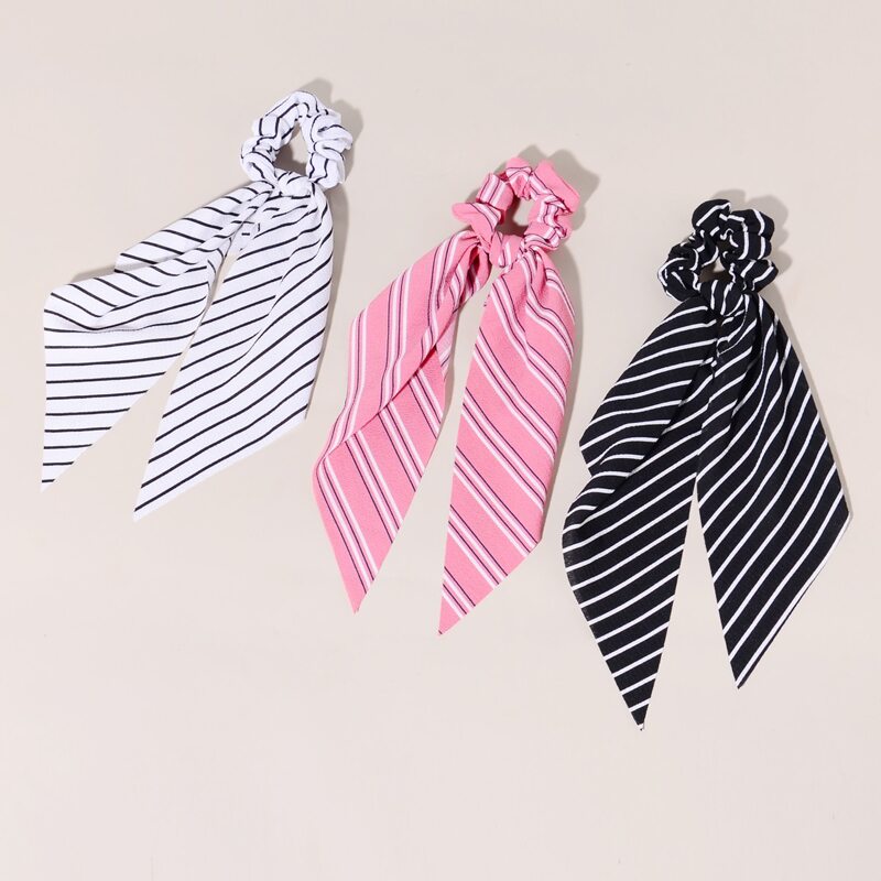 

3pcs Striped Scrunchie Scarf, Multicolor