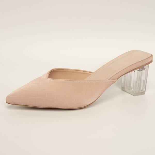 

Point Toe Chunky Heeled Mules, Apricot
