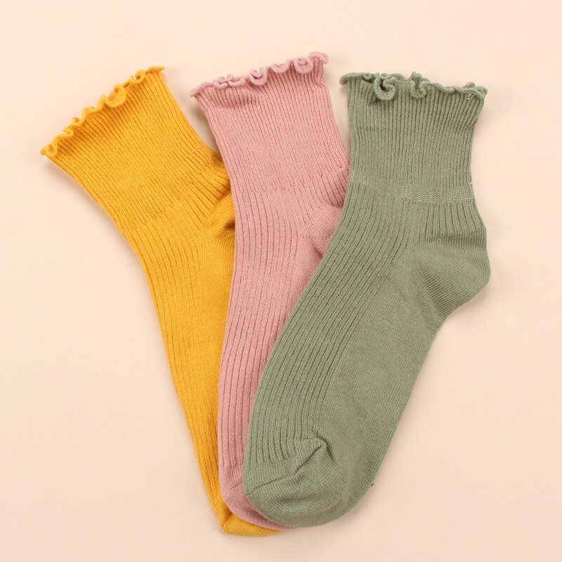 

3pairs Lettuce Trim Crew Socks, Multicolor