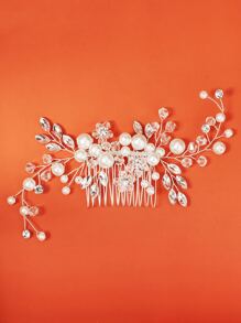 优雅银色珍珠新娘发梳，水晶花朵婚礼头饰，适合新娘和伴娘，情人节配饰 - 銀色 - 查看 9