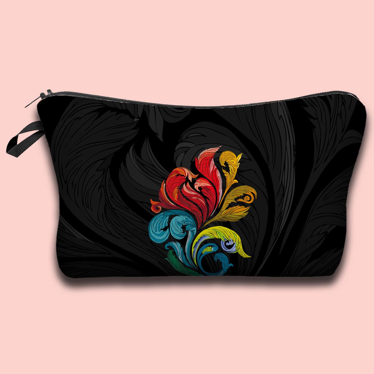 

Flower Print Makeup Bag, Black