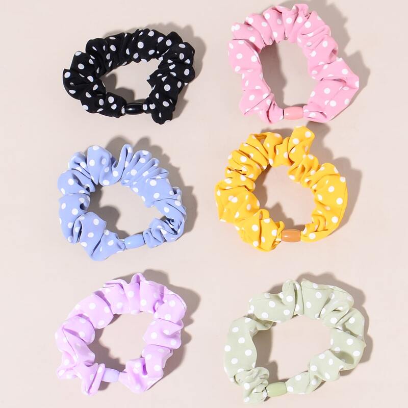 

6pcs Polka Dot Scrunchie, Multicolor