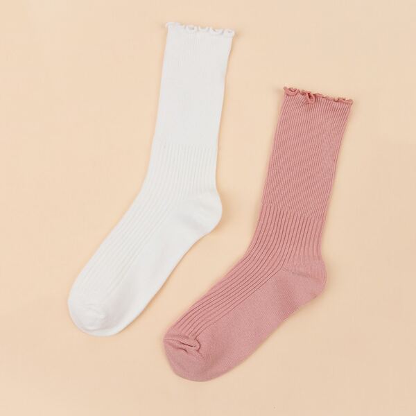 

2pairs Frill Trim Socks, Multicolor