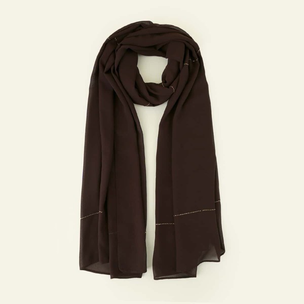 

Rhinestone Decor Scarf, Coffee brown