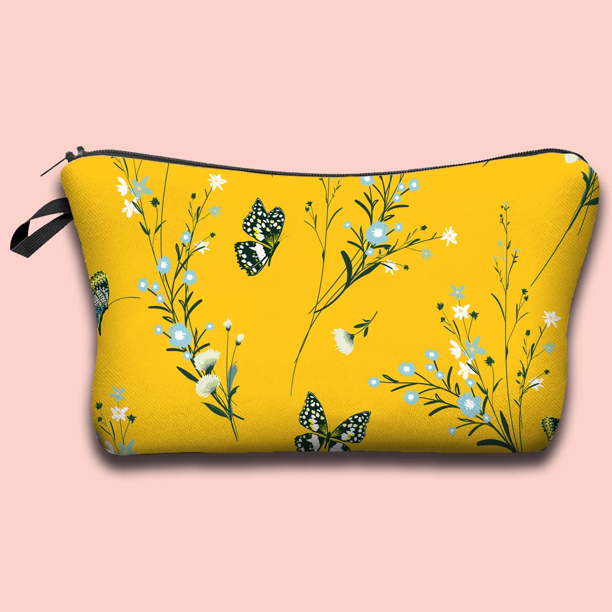 

Butterfly & Flower Print Makeup Bag, Yellow