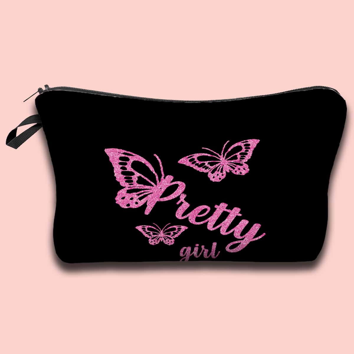 

Butterfly Print Makeup Bag, Black