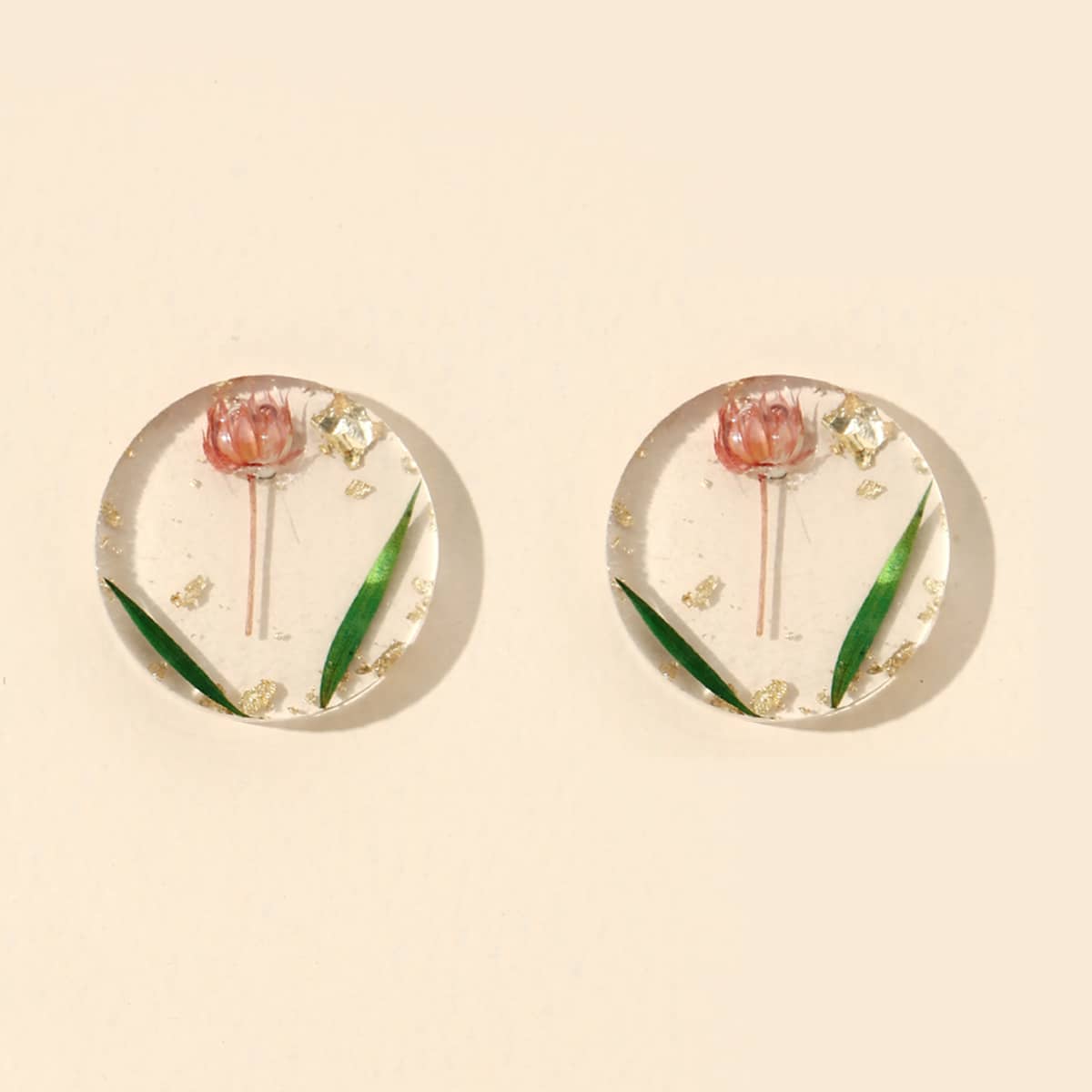 

Floral Round Stud Earrings, Clear