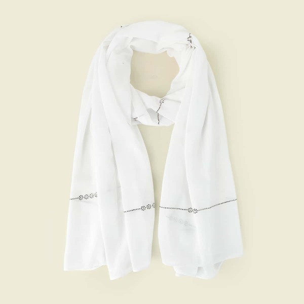 

Rhinestone Decor Scarf, White