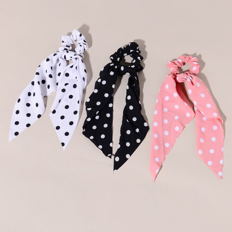 

3pcs Polka Dot Scrunchie Scarf, Multicolor