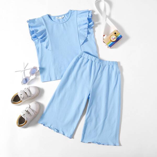 

Toddler Girls Ruffle Trim Tank Top & Pants Set, Baby blue