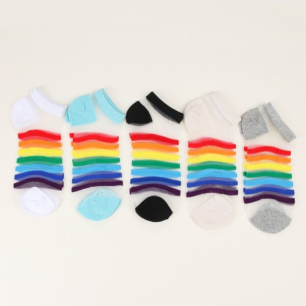 

5pairs Rainbow Striped Socks, Multicolor