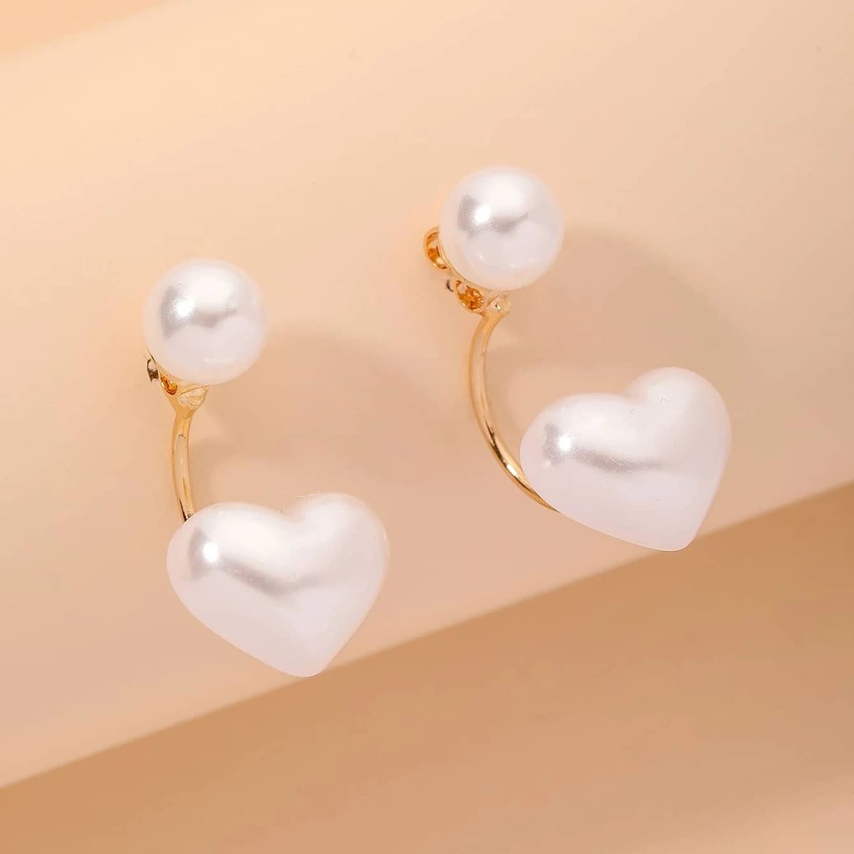 

Faux Pearl Heart Drop Earrings, White
